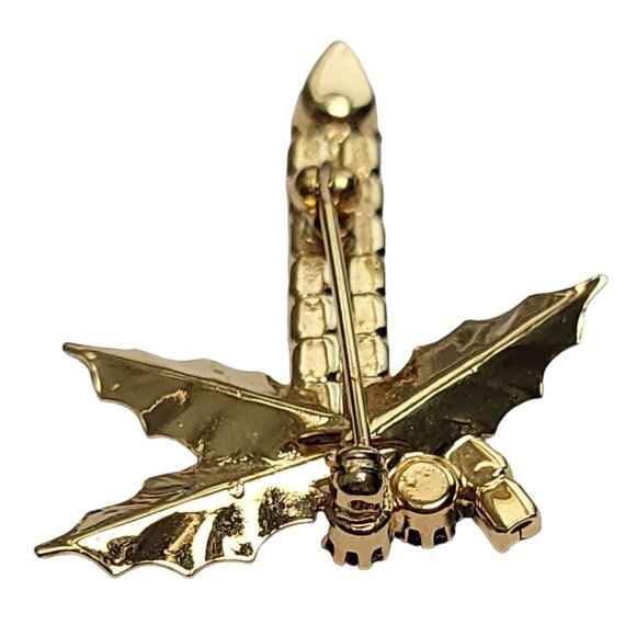 Gold-Tone Red Prong set Rhinestone Holly Berry Candle Pin Brooch - Picture 5 of 8